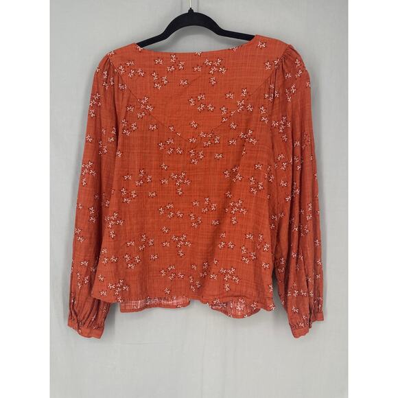 Ana Top Womens XL Orange Rust Floral Flowy Cottage Button Bohemian Long Sleeve - Picture 3 of 7